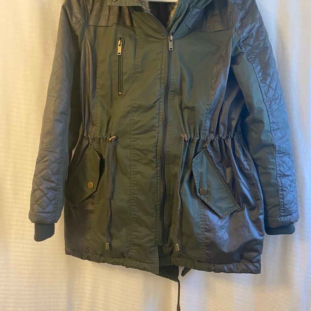 CoffeeShop Olive Utility Jacket with Quilted Sleeves